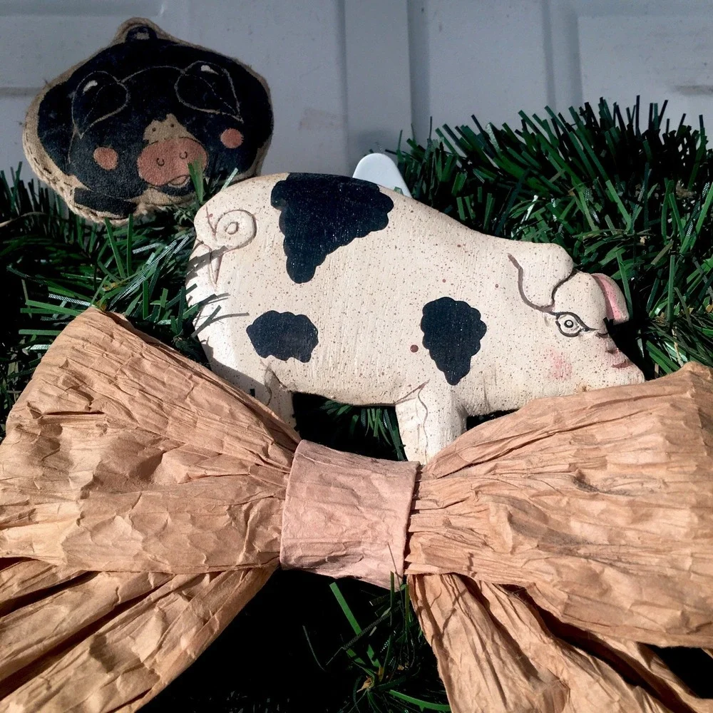 Primitive Evergreen Pig Farmhouse Wreath‎ All Season 20